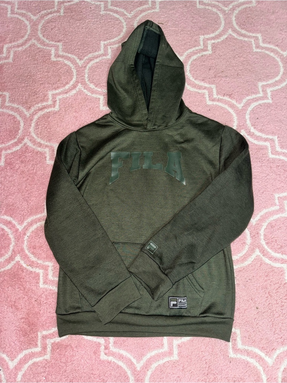 FILA Dark Olive Green Pullover Hoodie with Logo Patch